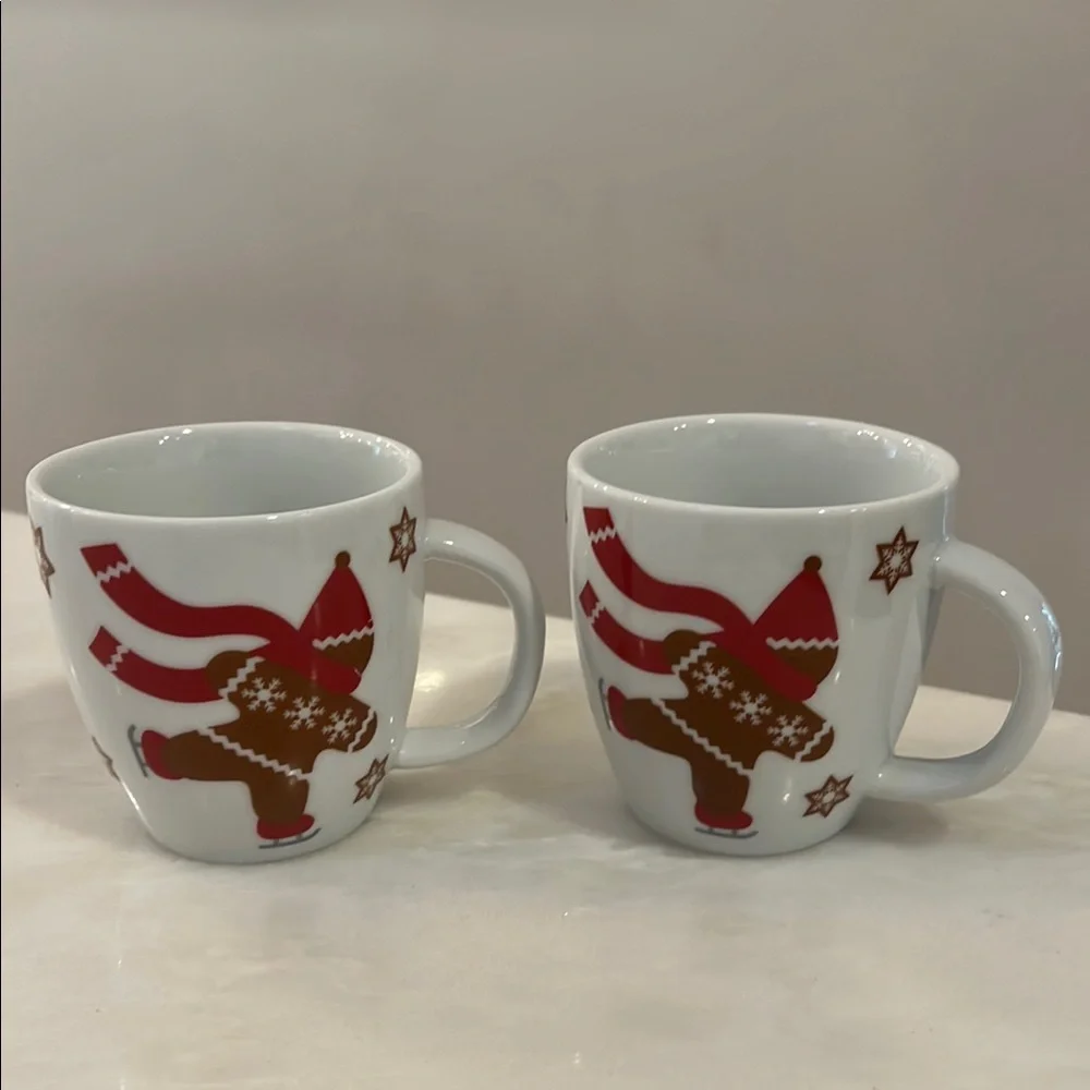 TWO Crate&Barrel Skating Gingerbread Mugs Holiday Christmas Mug NWOT